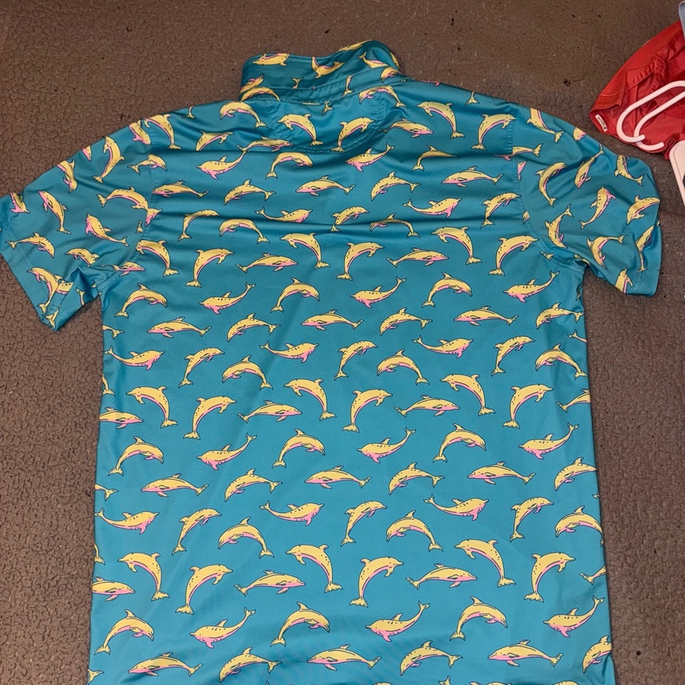Chubbies Blue Polo with Yellow Dolphin Print - Picture 3 of 3